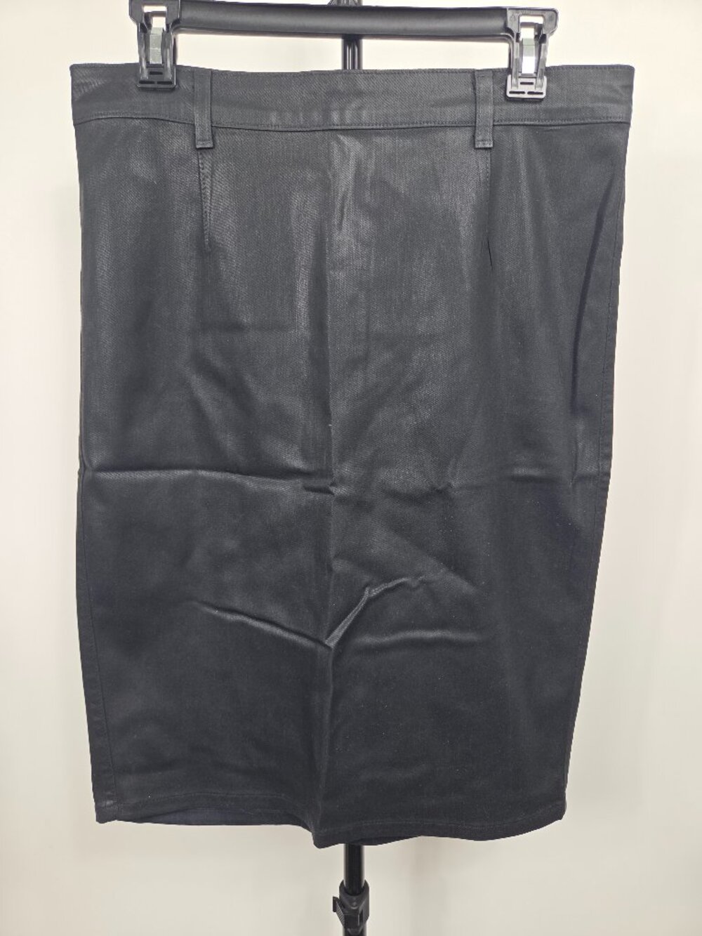 Pistola Black Coated Pencil Skirt Faux Leather Look Back Zip Size L Made USA